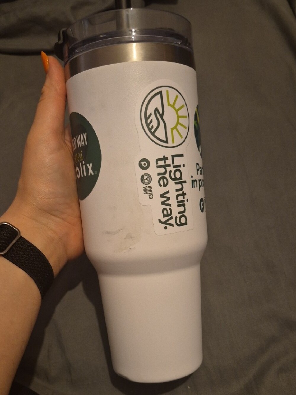 White 'Partners in Progress' Insulated Travel Mug with Handle- PUBLIX/UNITED WAY - Picture 2 of 6